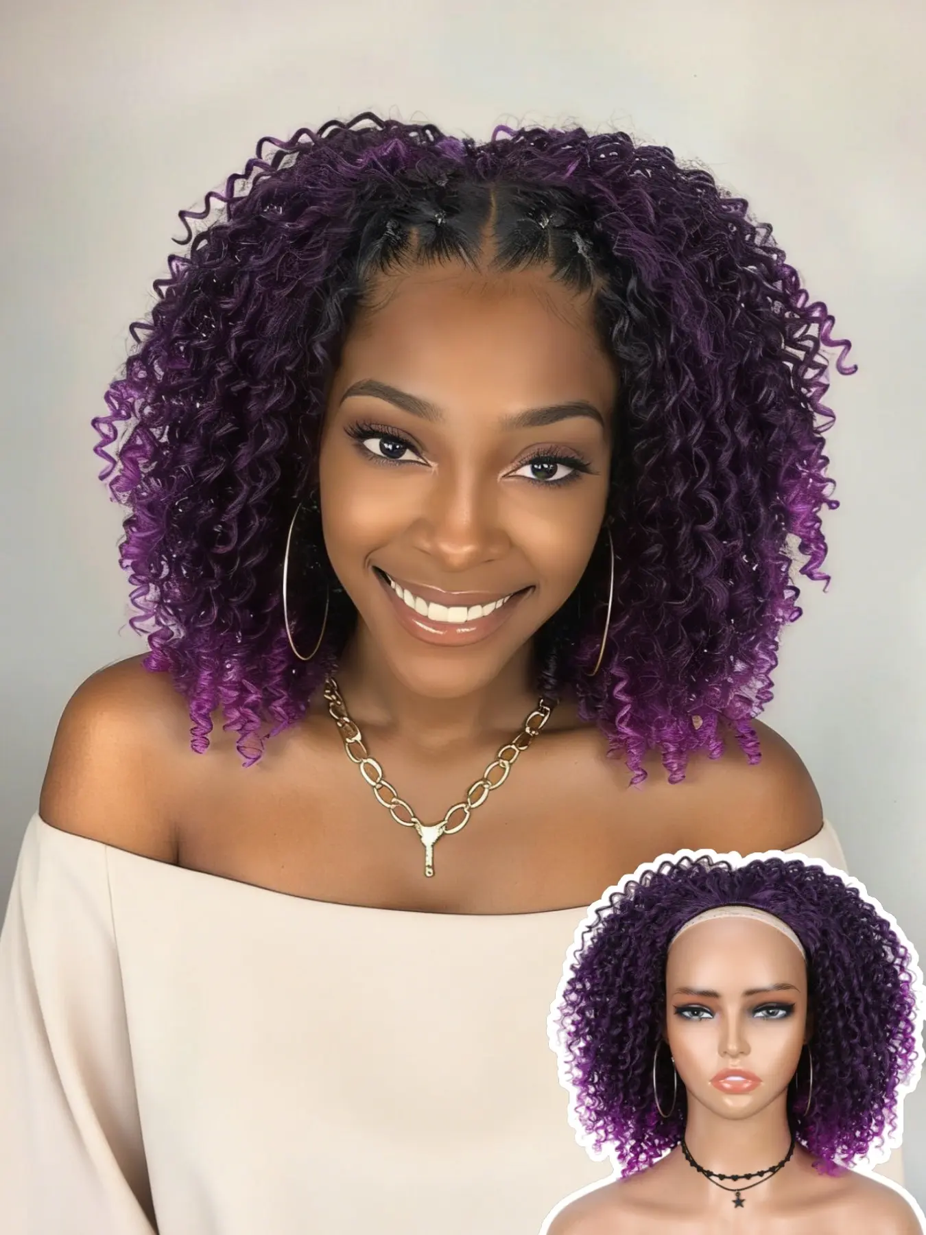 Kinky Curly Half Wig Afro Curly 3 in 1 Seamless Design, Coily Textured Wigs, Short Light Bob Wigs for Women, Beginner Friendly Synthetic Hair Wig, Machine Made Wig, Synthetic Fiber Wig
