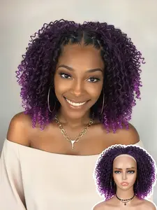 Kinky Curly Half Wig Afro Curly 3 in 1 Seamless Design, Coily Textured Wigs, Short Light Bob Wigs for Women, Beginner Friendly Synthetic Hair Wig, Machine Made Wig