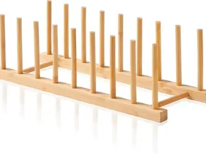 Bamboo Dish Drying Rack Organizer – Cabinet Plate Holder for Pot Lids, Cutting Boards, Bowls & Kitchen Storage Space Saver Rack