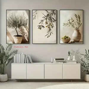 3-Piece Set, Olive Tree Print Canvas Artwork, Vintage Decorative Painting, Living Room Wall Art, Perfect Gift for Family and Dorm Rooms, Frameless 2D Flat Panel