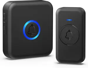 Black Wireless Doorbell with American Plug - Waterproof Home Security Alarm, 60 Chimes, 5 Volume Levels, 2 Mute Modes, 1 Receiver, 1 Button for Home & Office