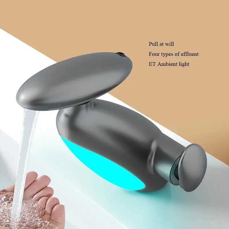 ZJMZYM LED Pull-Out Kitchen Basin Faucet, 4-Mode, 360° Rotatable, Temperature Sensor, Hot Cold Mix, Drip-Proof, Reinforced PPA, Includes Pipe, Pull-Out Tap, Ceramic Valve