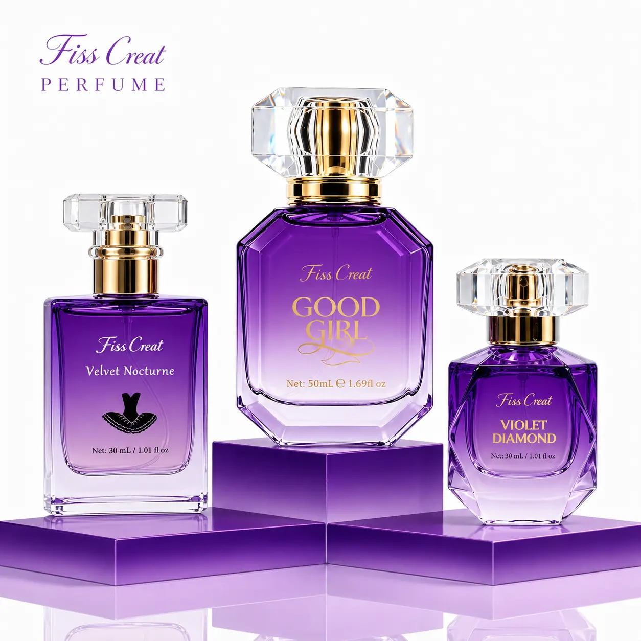 Women's Purple Gradient Fragrance Sets - Alcohol-Containing Liquid, Fruity Floral Gourmand Eau de Parfum for Adults, Good Girl 50ml, Violet Diamond 30ml, Velvet Nocturne 30ml, Luxury Pocket & Signature Scent, Long-Lasting