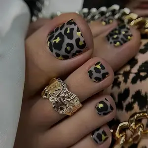24 Pcs Leopard Print Toe Nails, Reusable Press-On False Toes, Details, DIY Nail Care Kit, Perfect for Parties and Travel