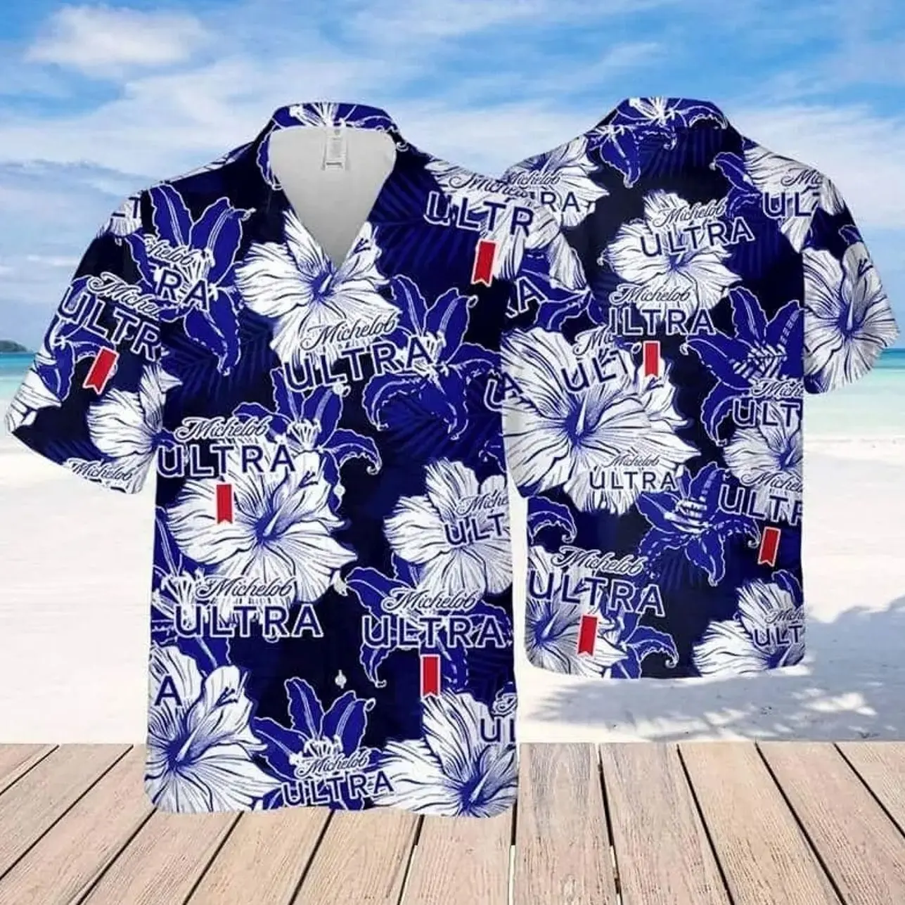 Michelobb Ultra Hawaiian Shirt Tropical Flower Pattern Beer Lovers Gift Hawaiian Shirt for Men, Button Down Summer Beach Short Sleeve, Tropical Style, Sizes S-5XL