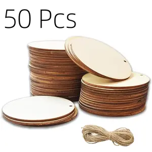 50 Single Hole Wooden Discs, Wood Rounds 1.6 Inches, Unfinished Natural Wood Slices 0.08 Inches Thick, Ideal for Craft Painting, Party Birthday Decorations