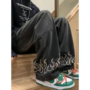 Men’s Wide-Leg Loose Baggy Jeans, Hip Hop Grunge Denim Pants with Star Graphic Jogger Fit