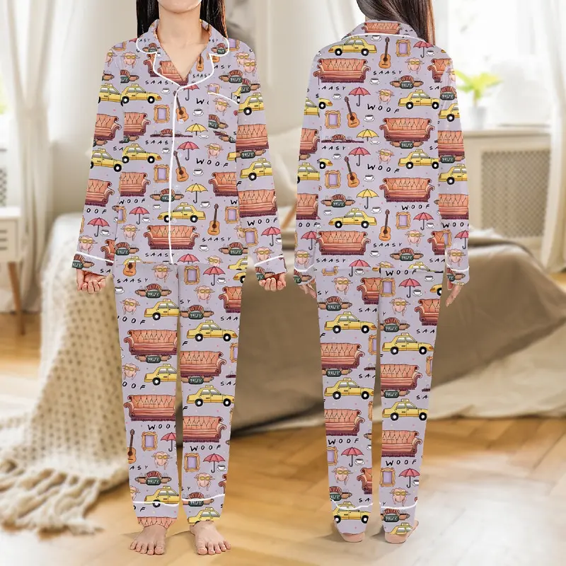 Friend Pajamas Set, Rachel Green, Ross Geller, Monica Geller, Chandler Bing Long Short Sleeve Pajama, Woof Youth & Adult Christmas Holiday Sleepwear, Family Xmas Pjs 45985 41