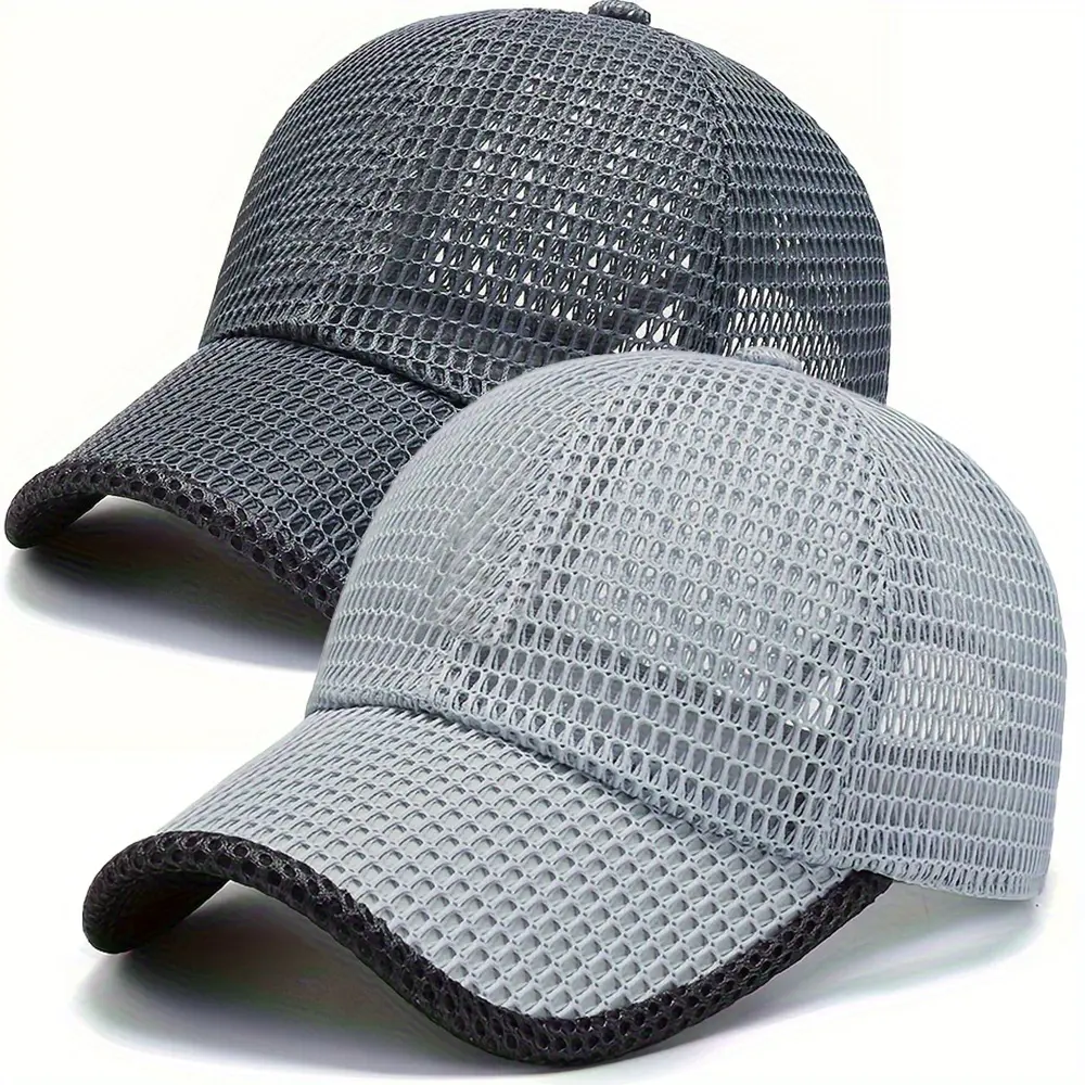 2-Pack Men's Snapback Trucker Hats, Breathable Cotton Mesh Adjustable Baseball Cap for Outdoor Sports & Sun Protection, Adjustable Cotton Hat, Mesh Hats