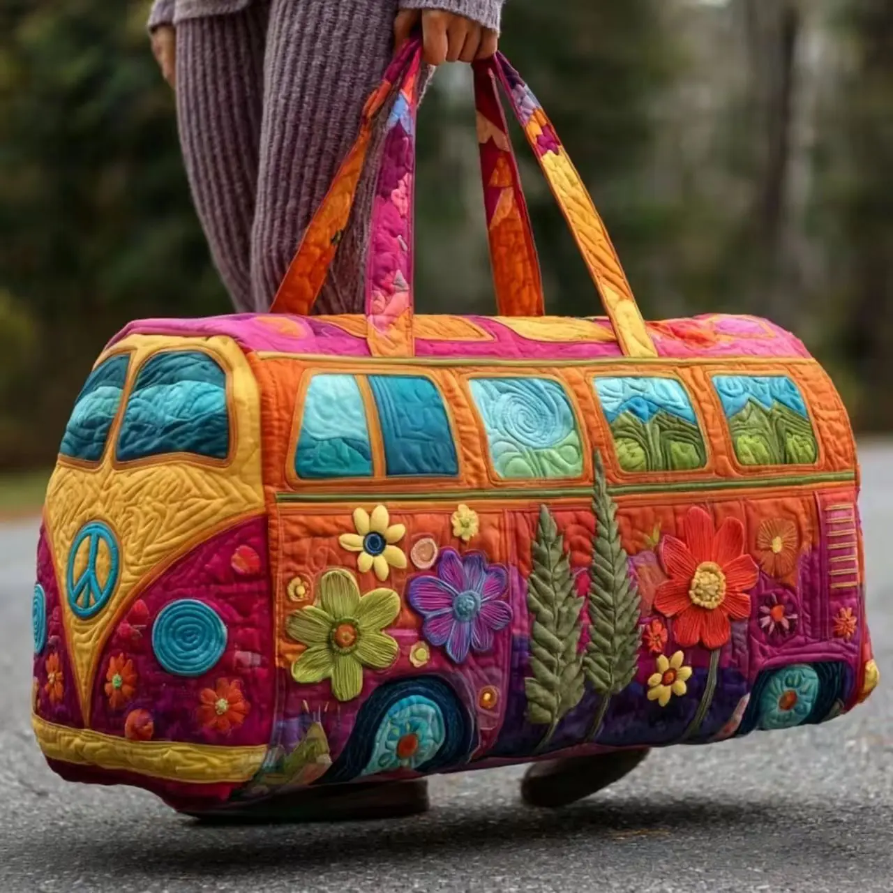 Hippie Bohemian Quilted Travel Duffle Bag - Lightweight Vintage Floral Luggage, Large Capacity Hand Luggage/Personal Item, Compact Travel Organizer for Gym & Weekend Getaways (19*9*9 IN), Lightweight Luggage Boho Weekender Bag Anywhere Bag