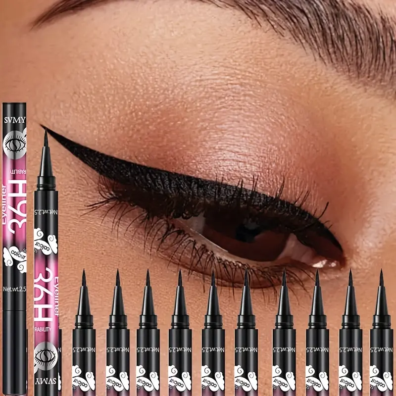 Set of 12 Liquid Eyeliners, Ultra-Fine Tip, Long-Lasting Waterproof Smudgeproof Makeup, Eye Makeup Products, Enhance Eye Makeup, Perfect for Beauty Enthusiasts & Beginners, Longwear Eyeliner