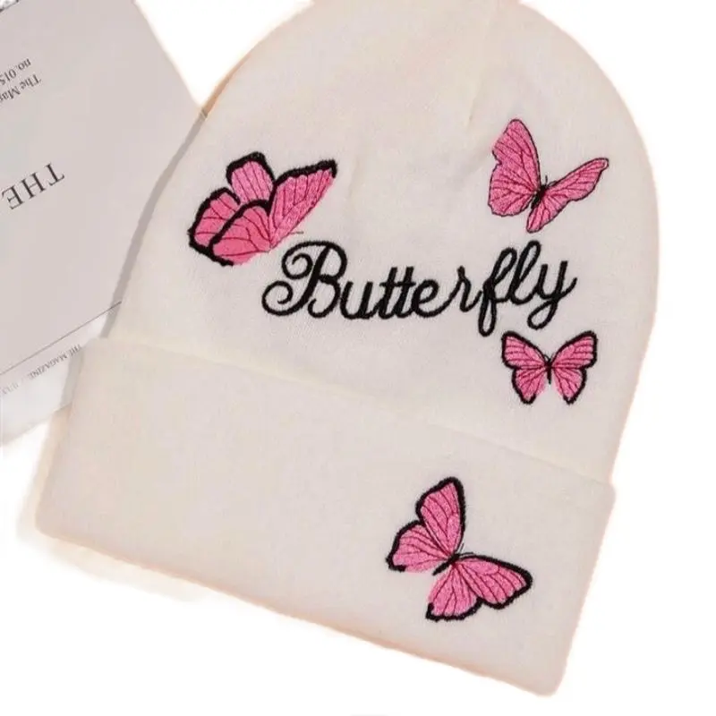 NAPISH White Luxury Butterfly Winter Hats for Women Elegant Fashion Designer Angola Warm Beanies Soft Solid Adult Cover Head Cap Acrylic Knit Fur