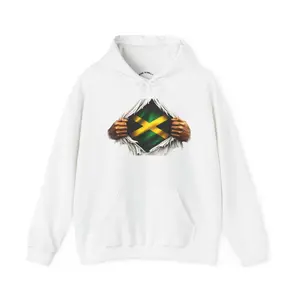 Jamaica Flag Ripped Chest White Hoodie | Jamaican Rasta Pride Pullover