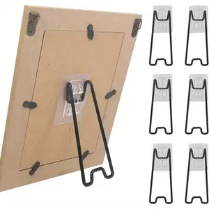 Black Bohemian Style Stainless Steel Frame Brackets (1 Set = 2pcs) - Self-Adhesive, Adjustable 5.9-10.2in Durable Metal Display Brackets for Art, Photos, Stone Home Decor