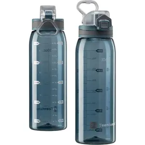Time Marker Water Bottle Gym, 30oz Large Durable Transparent Bottle for Workout Sport Travel Water Tracker Blue (Pack of 1)
