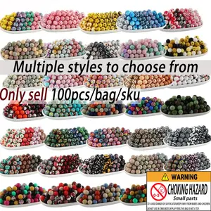 100pcs Christmas Halloween Silicone Printed Beads Set, Bead Assortment, 15mm Round Beads for Keychains Pendants DIY Jewelry Making Crafts, for Beading Making Diy Mix Beads, Diy Beading Accessories, Diy Craft Embellishments