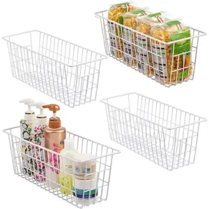 Freezer Baskets, Set of 4 Farmhouse Wire Basket Freezer Wire Baskets Organizer Wire Basket for Pantry Organizer Bins (White)
