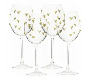 10 Strawberry Street Set of 4 Gold Bow Red WineGlasses