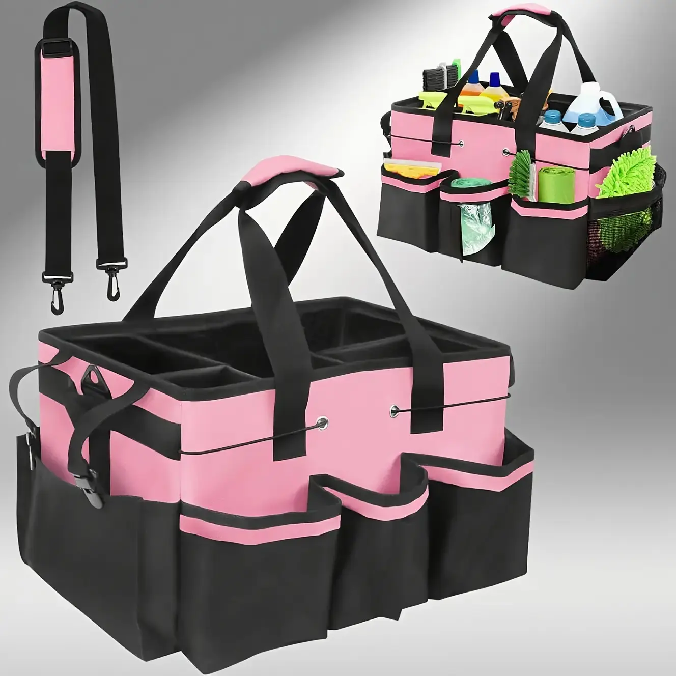 Large capacity cleaning bag tool storage bag cleaning gardening housekeeper cleaning bag with foldable partition and shoulder strap portable slung multifunctional storage bag Collapsible Expandable Organizer Travel Packing Cubes