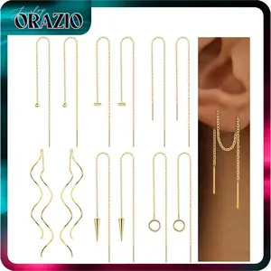 ORAZIO 6 Pairs Stainless Steel Chain Tassel Earrings for Women Lightweight Wave Threader Ball Dangle Drop Minimalist Chain Earrings Set Exquisite Gift