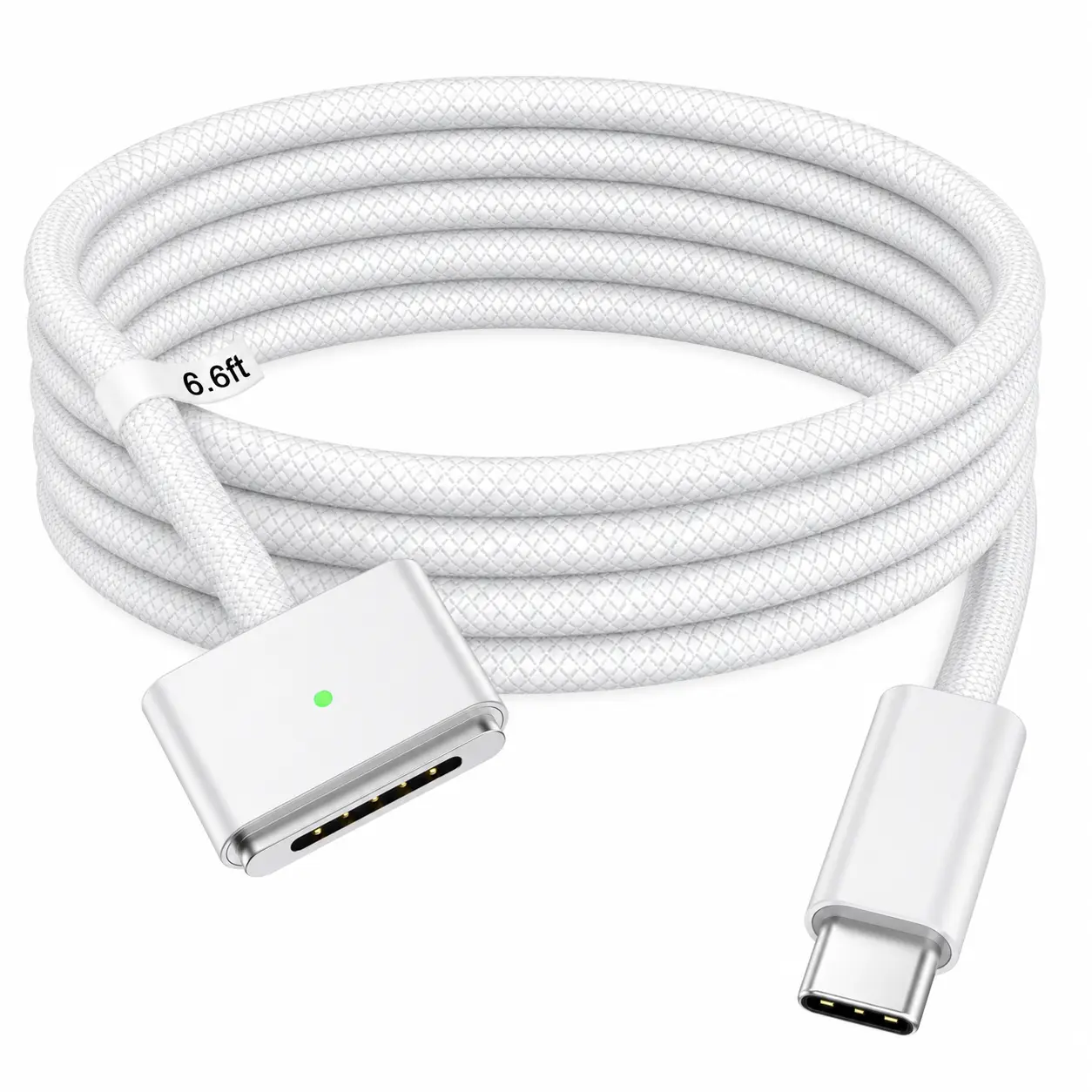 140W USB C to Magsafe 3 Charging Cable 6.6FT, Braided Fast Charge Cord with LED, Strong Magnetic for MacBook Air 13/15 & Pro 14/16, White, Compatible with M5/M4/M3/M2/M1，A Practical Gift for MacBook Users