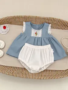 Girls Summer New Korean Style Chic Set, Tank Top and Diaper Pants Set, Pure Cotton Breathable Two-Piece Set, Gift Set