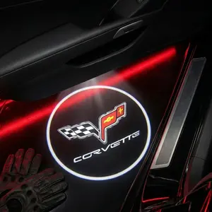 2 Pcs Corvette Carbon Fiber Welcome Light Set, Car Door Projection Lamp, Laser Light, Custom Decorative Floor Lamp (batteries Not Included)