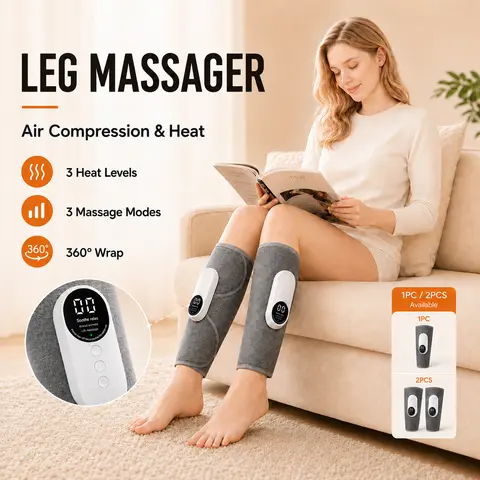 AERLANG Wireless Cordless Leg Massager - Christmas Gift, Self Care Product, Cool Relaxing Gift for Women, Knee Pain Relief, Calf Air Compression Heat Therapy Device with 3 Intensities, 3 Modes, Easy to Use, Circulation Boost