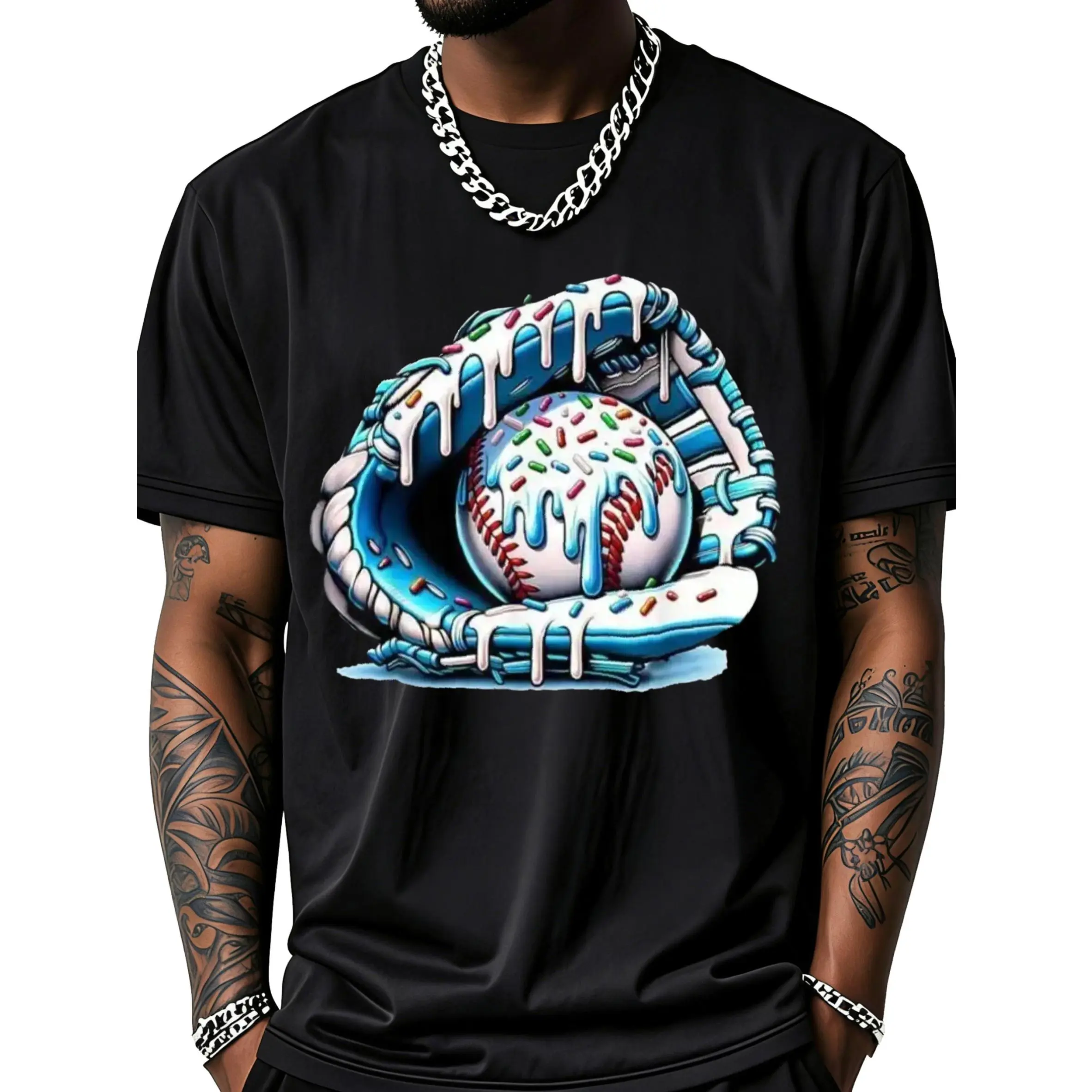 Donut Baseball Glove With Sprinkles Design T-Shirt Unisex Clothing Streetwear