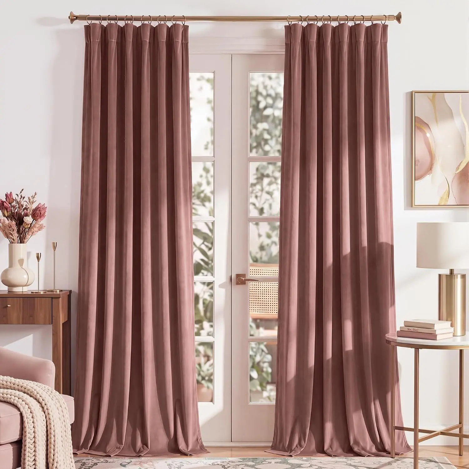 Velvet Curtains for Baby/Kid/Girls Bedroom, Super Soft Heavy Duty Thermal Insulated Light Blocking Curtains for Nursery, 2 Panels Set