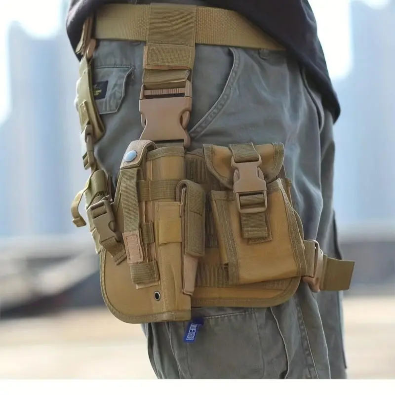 Tactical Pistol & Magazine Leg Holster - 25cm Adjustable, Fixed, Waterproof, Universal, Durable Nylon, Buckle Closure, Comfortable, Custom Fitted, Detachable, Unisex Wrap-Around Tactical Equipment with Secure Anti-Slip Strap for Hunting & Outdoor Use, Det