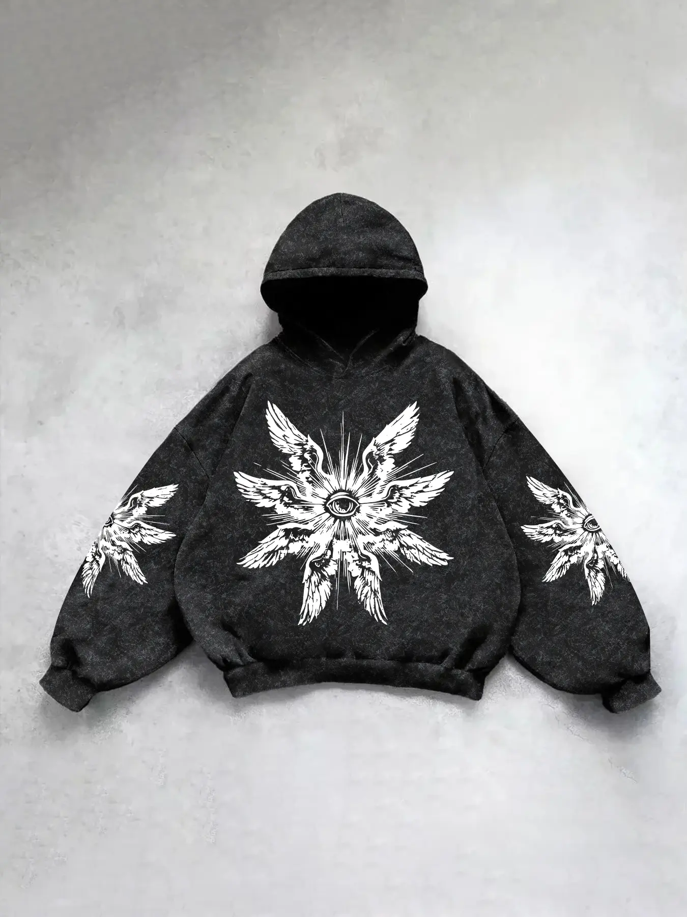 Men's Casual Hooded Long Sleeve Knit Sweatshirt with Unique Wing Eye Graphic Print, Comfortable Loose Fit for All Seasons, Perfect for Leisure & Sports, Aesthetic Hoodie