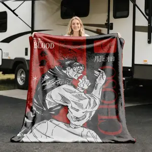 Blood Manipulation Style Anime Blanket Ultra Soft Flannel Throw with Red and Black Striped Pattern All Season Warm Nap Cover for Outdoor Camping Christmas and Halloween Gift for Jujutsu Fans