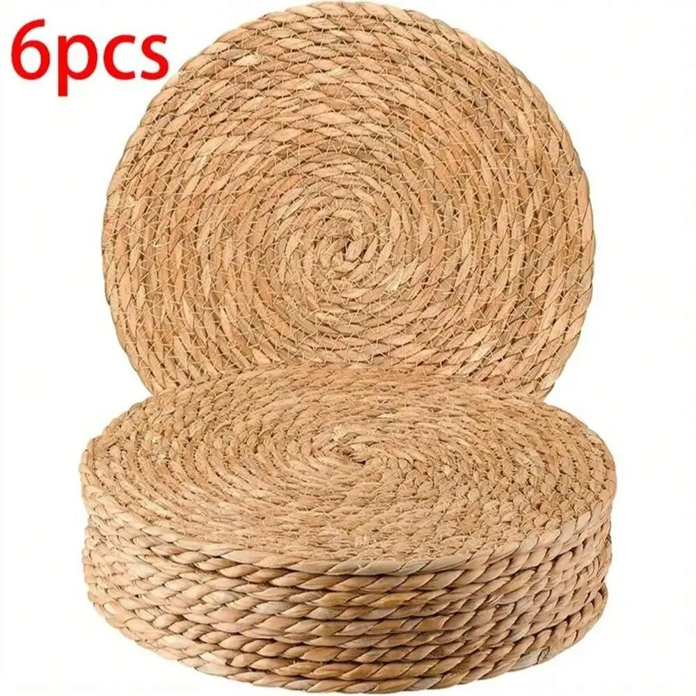 Handmade Natural Round Placemats Set of 6, Durable Heat Resistant, Boho Dining Style, Versatile Use, Ideal for Restaurants, Parties, Weddings, Home Decor Tableware Coasters, Kitchen Decorative Placemat, Household Placemat