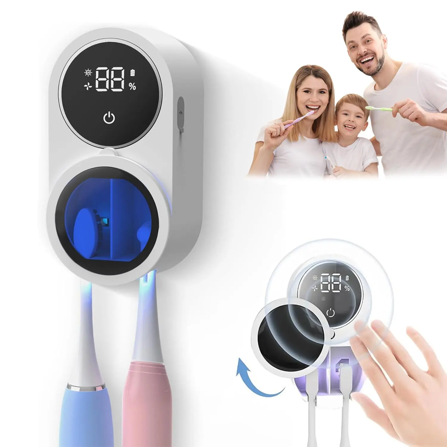 Portable Smart Toothbrush Sterilizer, 1 Count Rechargeable LED Smart Screen Toothbrush Storage Box, Wall Mounted Bathroom Toothbrush Holder, UV Toothbrush Holders, Toothbrush Sanitizer And Holder, Toothbrush Sanitizer Holder