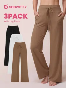 SHOWITTY 1/3 Pack Women's Wide Leg Pants with Pockets – High Waisted Loose Fit Sweatpants for Yoga, Workout & Lounge #Summervibes