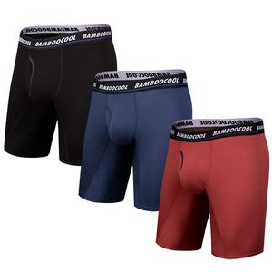 BAMBOO COOL Men's Plain Long Leg Boxer Briefs - 3 Pack Menswear Activewear Sportswear Athletic Breathable Comfort Elastic Underwear, Christmas Gifts for Men