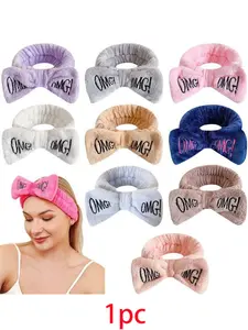 Letter Omg Hairband Plush Embroidered Large Bow, Wholesale Women's Face Washing Makeup Letter Embroidery, Stylish and Comfortable Hair Accessory