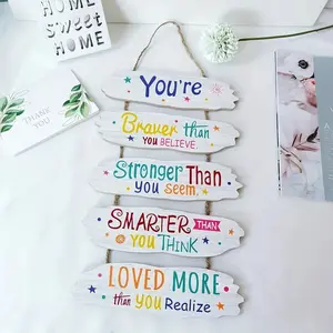 Daily Affirmations Sign ✨ Colorful Wood Plaque Set with Rope - Encouragement Sign for Students & Home Office，Positive Quotes Wall Art Hanging Plaque - Mental Health Gift for Teen Girl Dorm & Bedroom，Wall Decoration