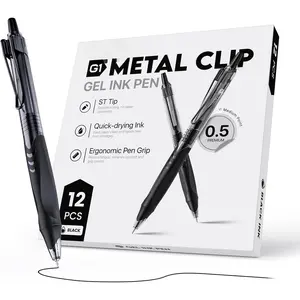 12 Pack Black Gel Pens, Quick Dry Black Ink Pens, 0.5mm Fine Point Retractable Smooth Writing Pens for Journaling, Writing, Business Gel Pen for Office School & Home Supplies(Black)