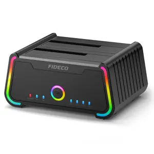 HDD SSD Dual Slot with RGB Lighting, Offline Cloning, Data Transfer and External Storage HUB, Compatible with Us Power Supply