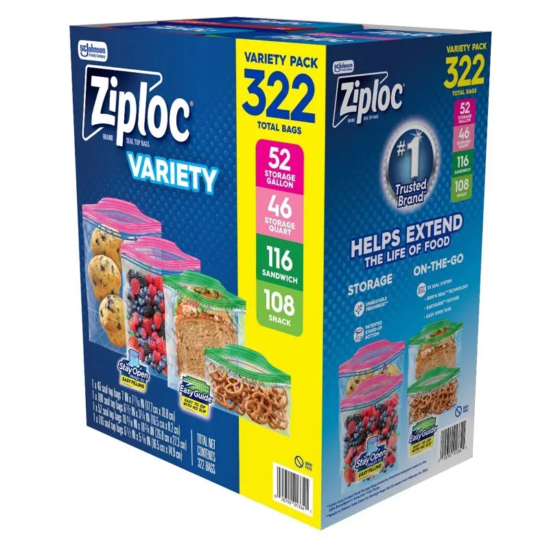 Ziploc Bag Variety Pack 322 Bags Gallon, Quart, Sandwich & Snack Ziploc Bag Variety Pack 322 Bags Gallon, Quart, Sandwich & Snack