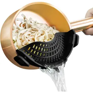 AUOON Clip On Strainer Silicone for All Pots and Pans, Pasta Strainer Clip on Food Strainer for Meat Vegetables Fruit Silicone Kitchen Colander