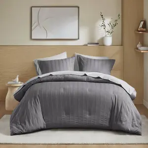 360 stand Queen Size Woven Striped Comforter Full Set - AM10-0560 Charcoal Modern Bedding, Breathable Fill for Queen Size Beds