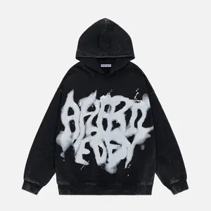 Aelfric Eden Graphic Hoodies Abstract Print Washed Hoodie Long Sleeve Acid Washed Hooded Sweatshirts Trendy Y2k Tops