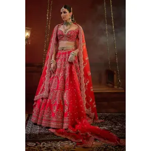 Red wave floral lehenga set