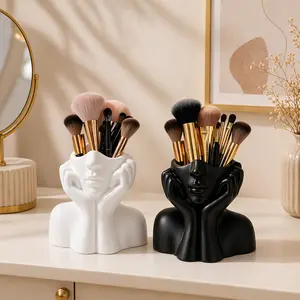 1PC/2PC Face-Shaped Storage Organizer Cup for Home – Multi-Use Makeup Brush Holder, Cosmetic Organizer, Desk Storage for Pens, Lipsticks, Tools & Accessories, Aesthetic Vanity Organizer, Portable No Assembly Bathroom Bedroom Desktop Storage