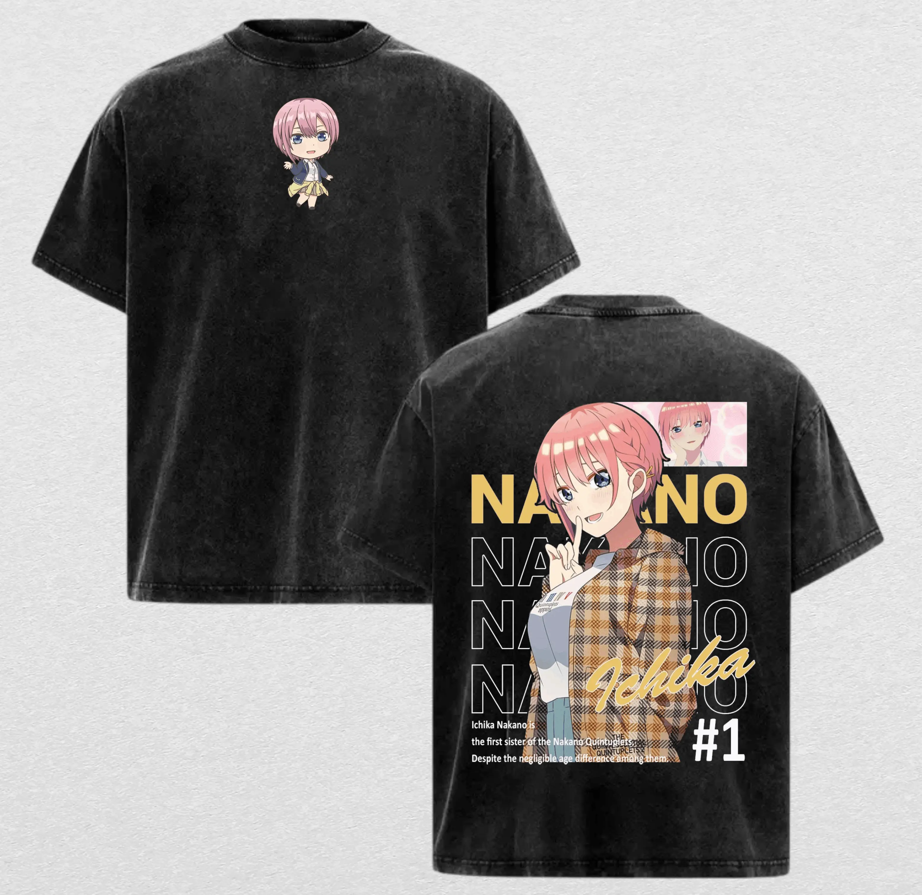 Ichika Nakano Quintessential Quintuplets Anime Vintage Washed T-Shirt - Heavyweight Cotton Retro Graphic Oversized Tee - Premium Streetwear Merch Gift