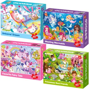QUOKKA Kids' 4-Set 60-Piece Creative Jigsaw Puzzles - Unicorns, Princesses, Animal Designs - for Developmental Play, Creative Puzzle