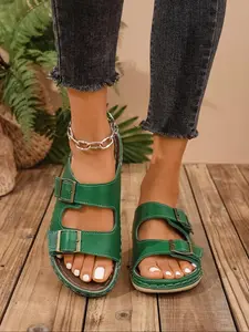 Women's Fashionable Plain Color Chain Decor Sandals, Elegant Minimalist Sandals, Casual Comfortable Platform Sandals for Summer, Female All-match Round Toe Sandals for Daily Wear, Walking Shoes